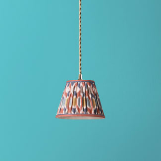 18cm pendant shade in blue and red Small Ikat Spot linen by GP & J Baker