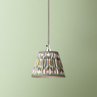 7 inch pendant shade in blue and green Small Ikat Spot linen by GP & J Baker