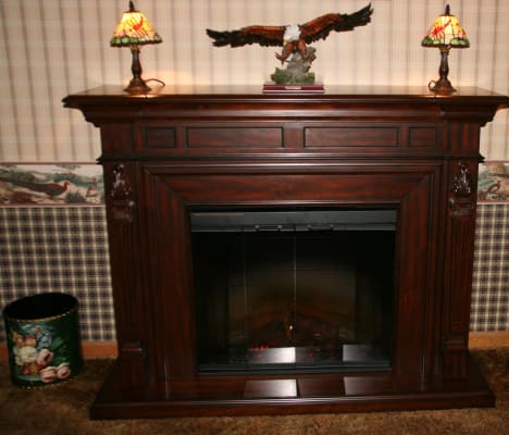 Torchiere Burnished Walnut Electric Fireplace Mantel Package Sep