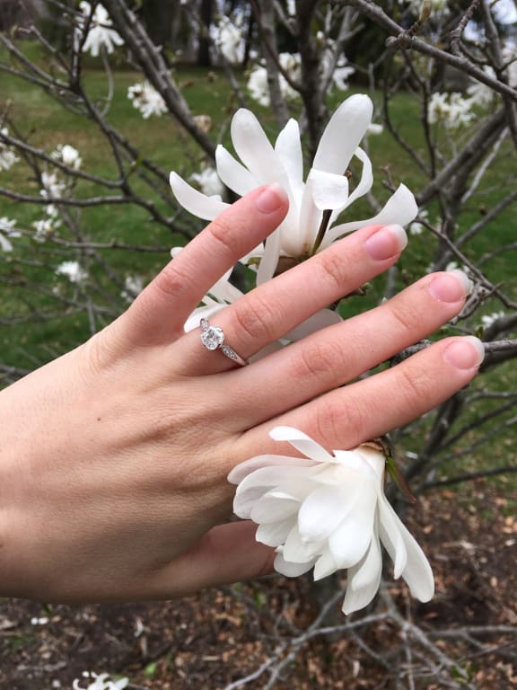 Oval diamond ring on hand