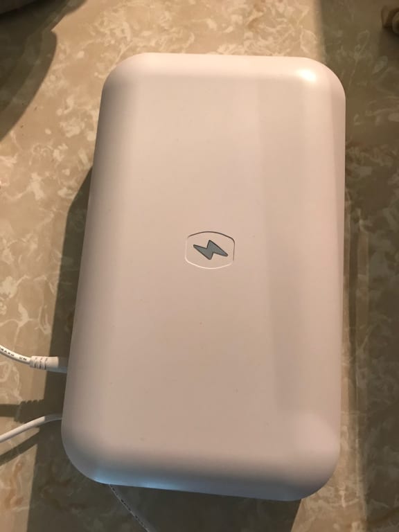 PhoneSoap Smartphone Sanitizer from Uncommon Goods. Customer submitted image.