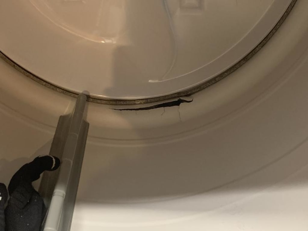 Crack viewed from inside dryer