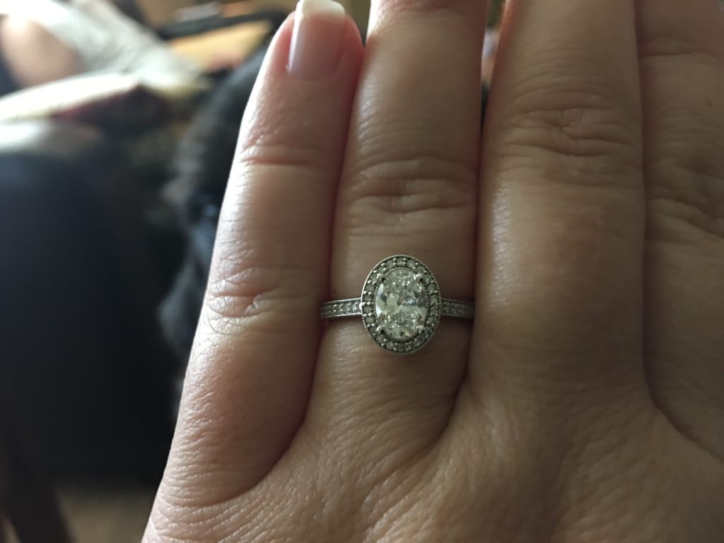 Oval diamond ring on hand