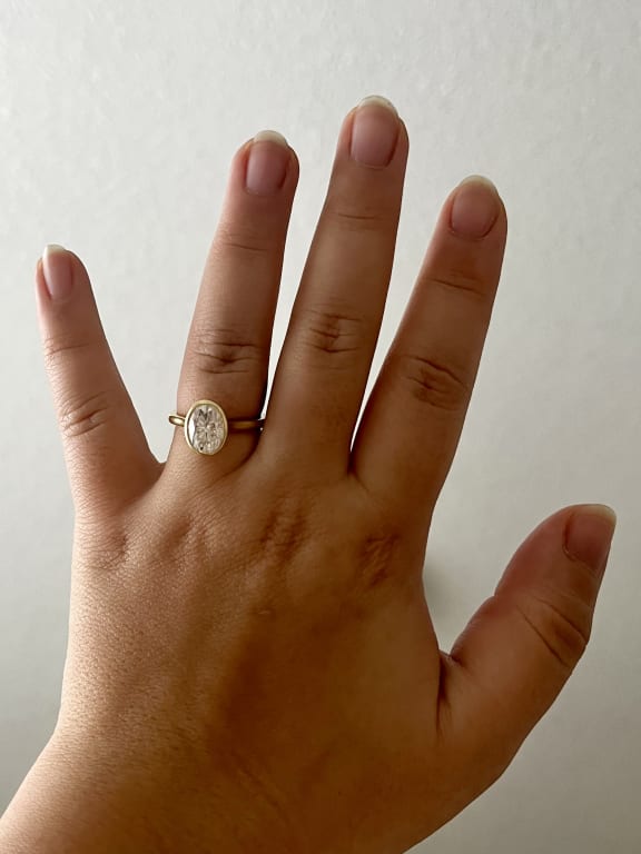 Oval diamond ring on hand