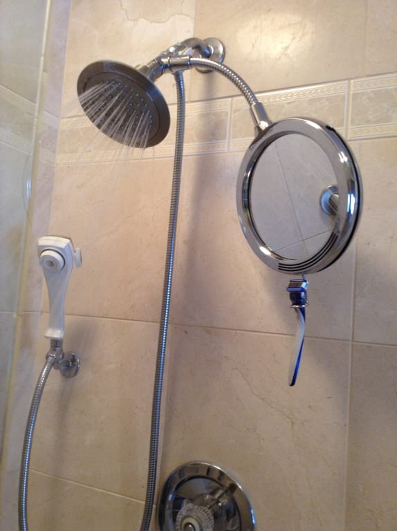 Here's the mirror in shower, easy to install