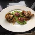 Prawns, Scallops, Pea Puree (from Weber Summit Cookbook) and zuccini & peppers
