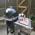 The inaugural grilling, Duroc Pork Chops under the hood.