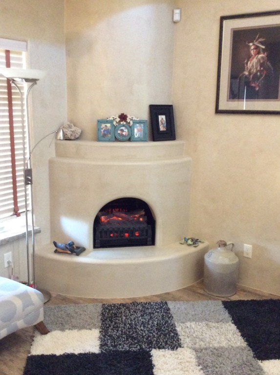 Black stone fireplace surround