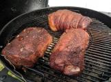 Smoked Boston butt and fat wrapped loin for pulled pork and deli slices