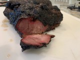 Unwrapped brisket first slice