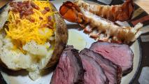 beef filet medallions and grilled split lobster tail.