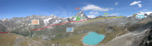 8. OF : méta-ophiolites. ZZS : unité océanique éclogitique de Zermatt-Saas. ZC : unité océanique non-éclogitique du Combin. DB : nappe continentale du Cervin (Dent Blanche). G : gabbros du Cervin. vp : unité méta-sédimentaire de Valpelline.