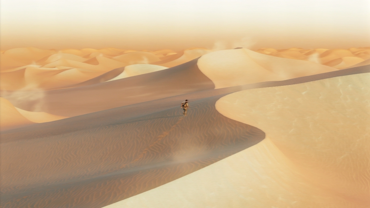 Nathan Drake crosses an endless desert in Uncharted 3