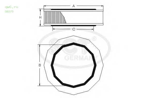 Фото запчасть №SB275 SCT фильтр воздушный renault-clio,megane Фильтр воздушный Renault-Clio,Megane SB275 SCT
