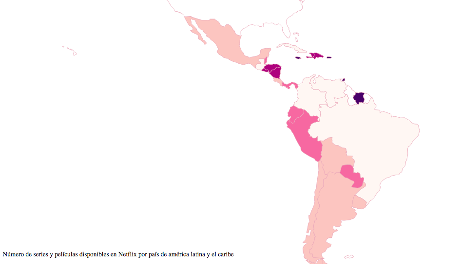 Mapa variedad a películas y series de Netflix  en Latino América