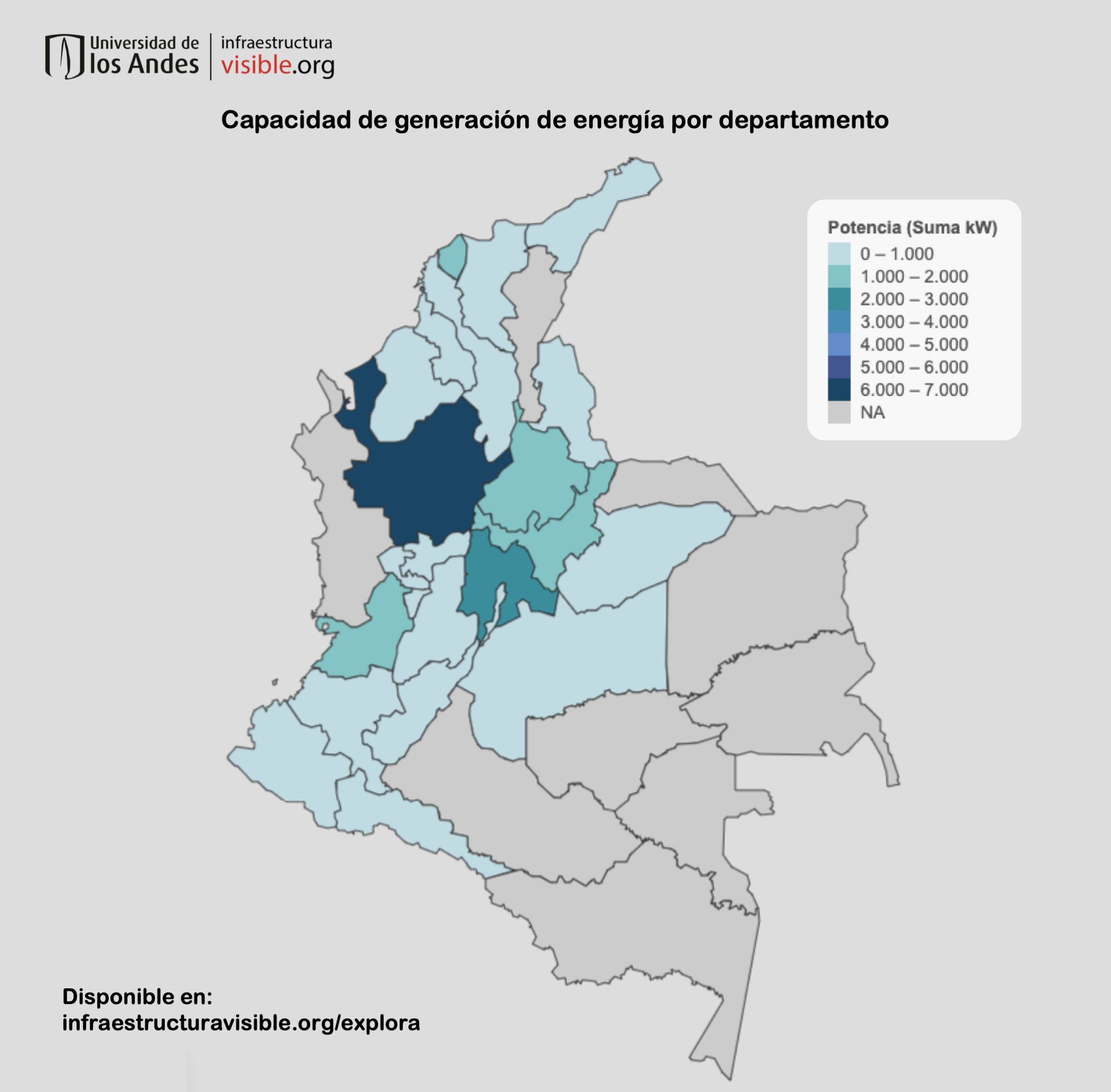 Capacidad de generación de energía por departamento