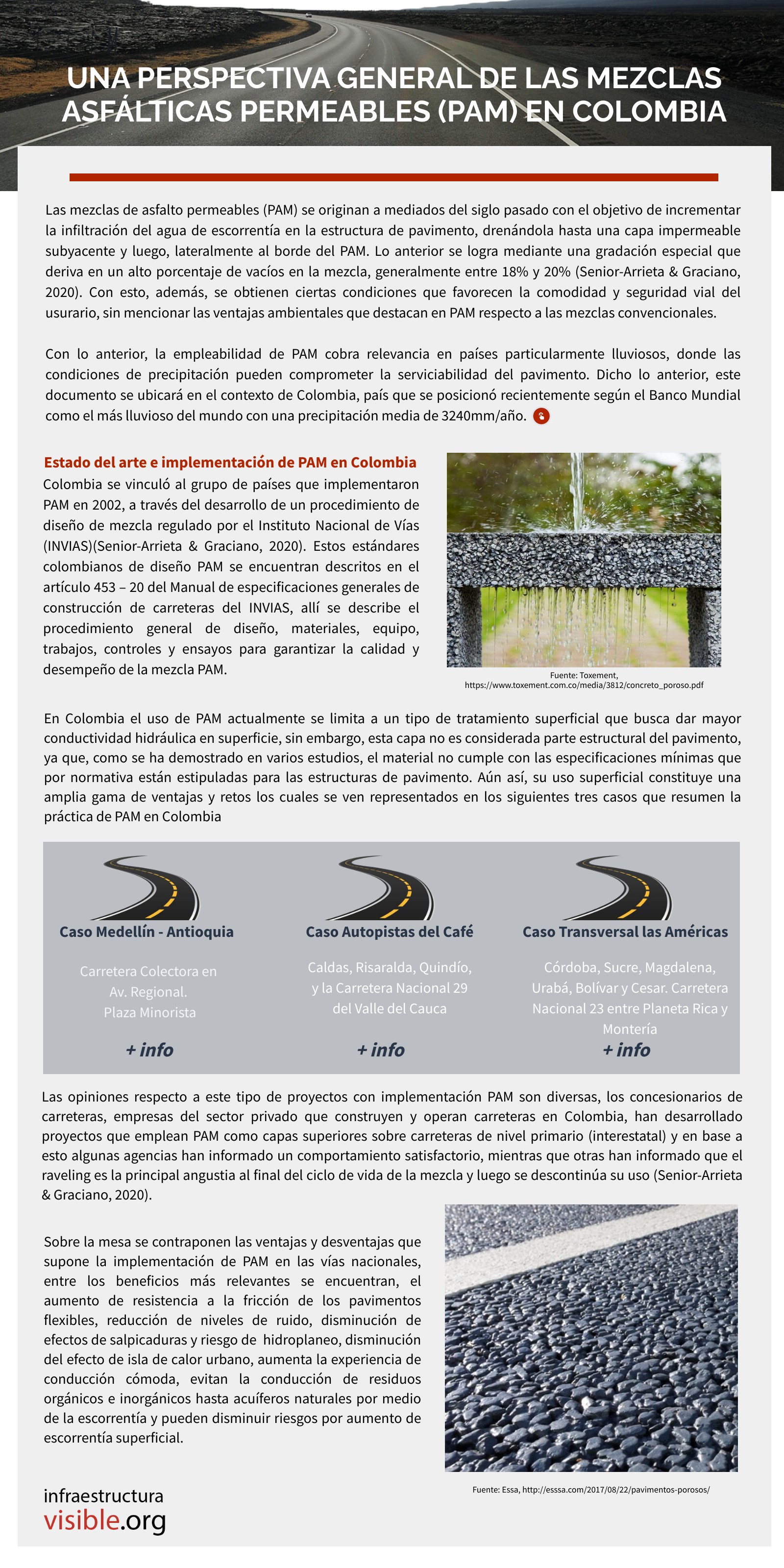 Una perspectiva general de las mezclas asfálticas permeables (PAM) en Colombia