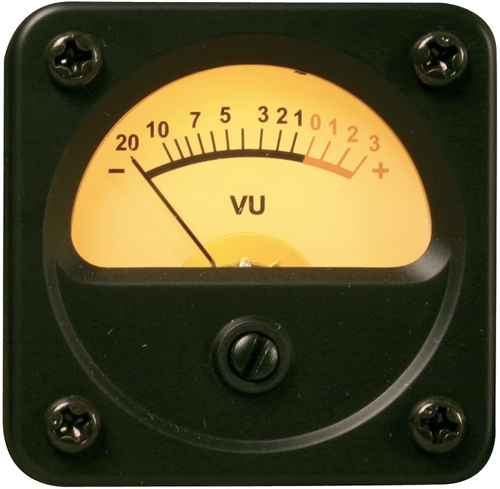 A mechanical analog VU meter