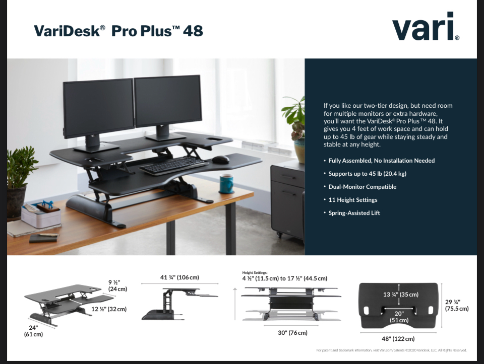 White Varidesk Pro Plus 48 monitor riser just £71
