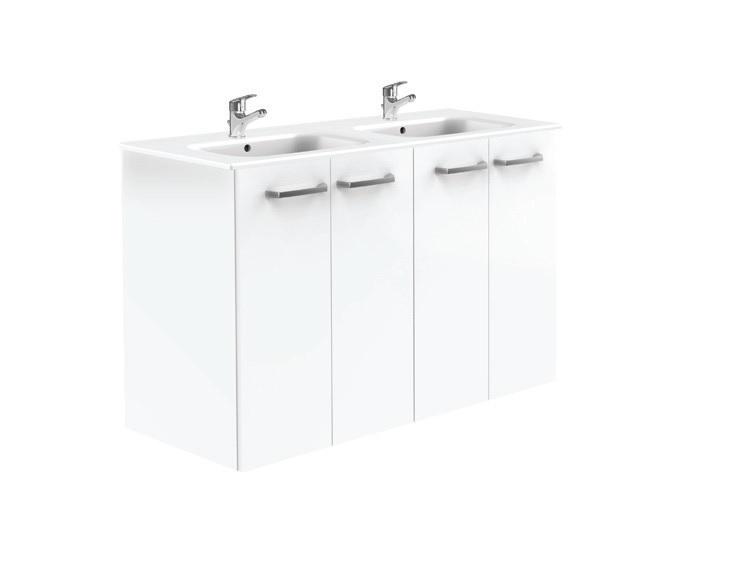 Adele unik meuble 4 portes + lavabo double 1200 blanc Adele unik meuble 4 portes + lavabo double 1200 blanc