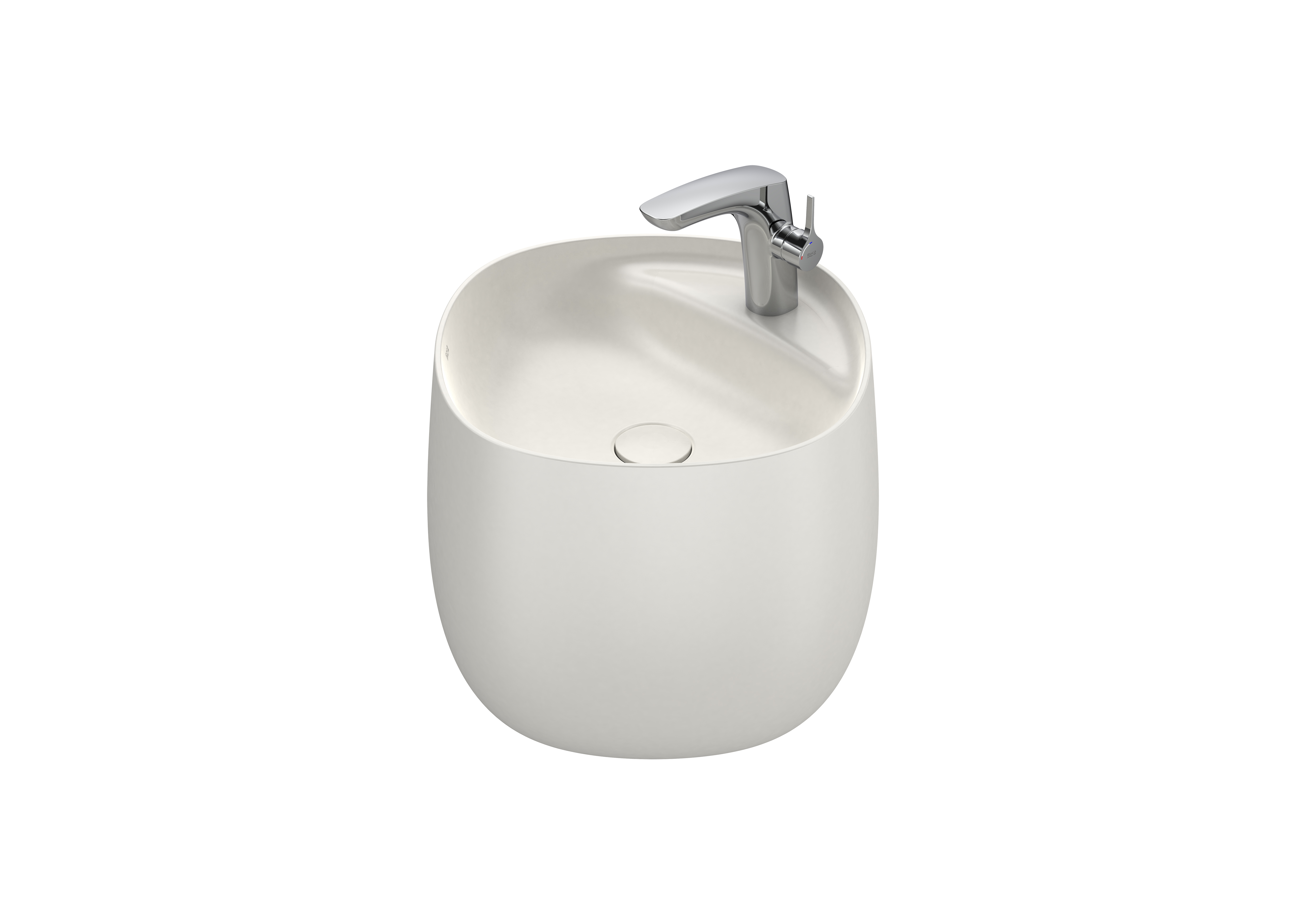Beyond lavabo semi-totem en fineceramic sans trop-plein 460x470x380 beige