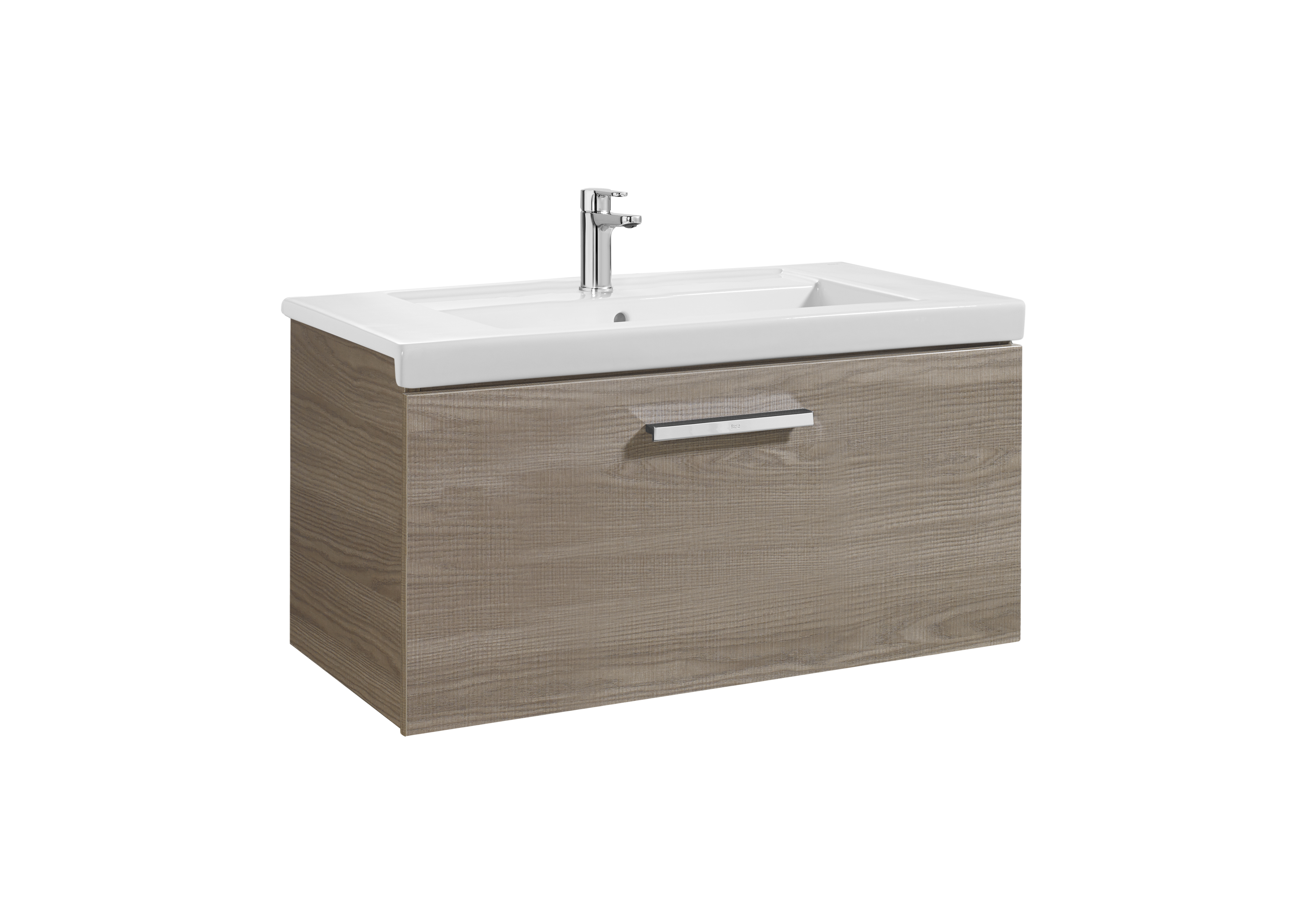 Unik prisma meuble 1 tiroir avec tiroir à l'anglaise + lavabo 800 frêne