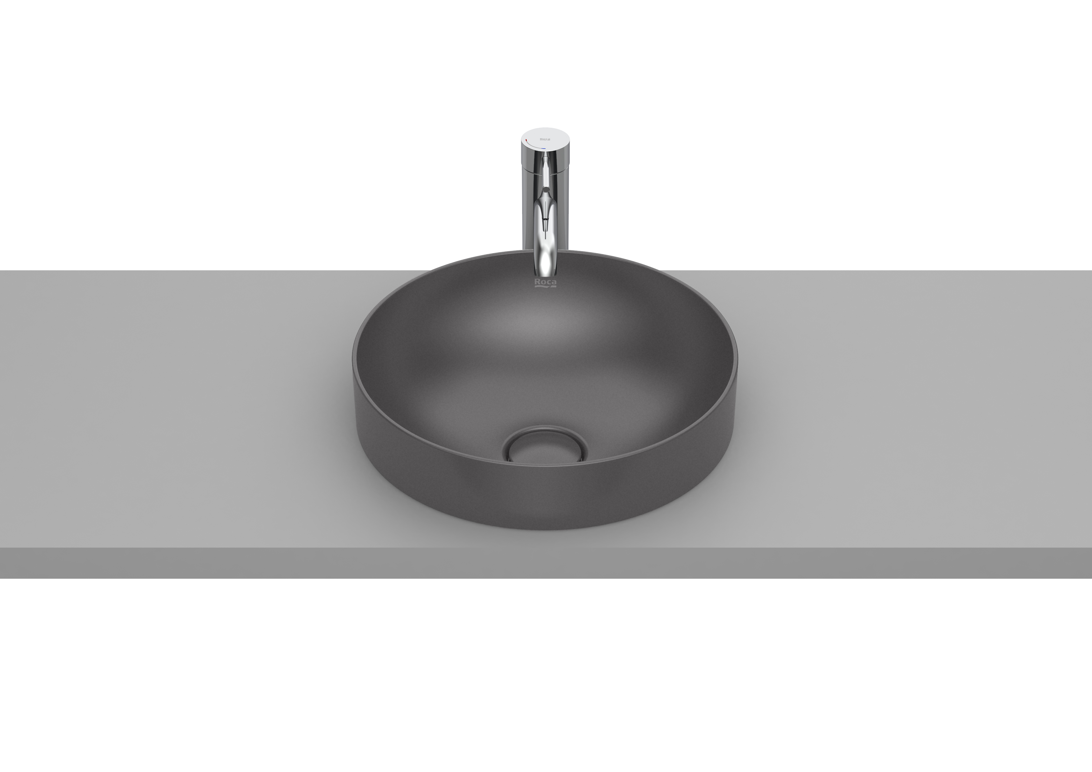 Inspira round vasque semi-encastrée en fineceramic sans trop-plein 37x37 onyx