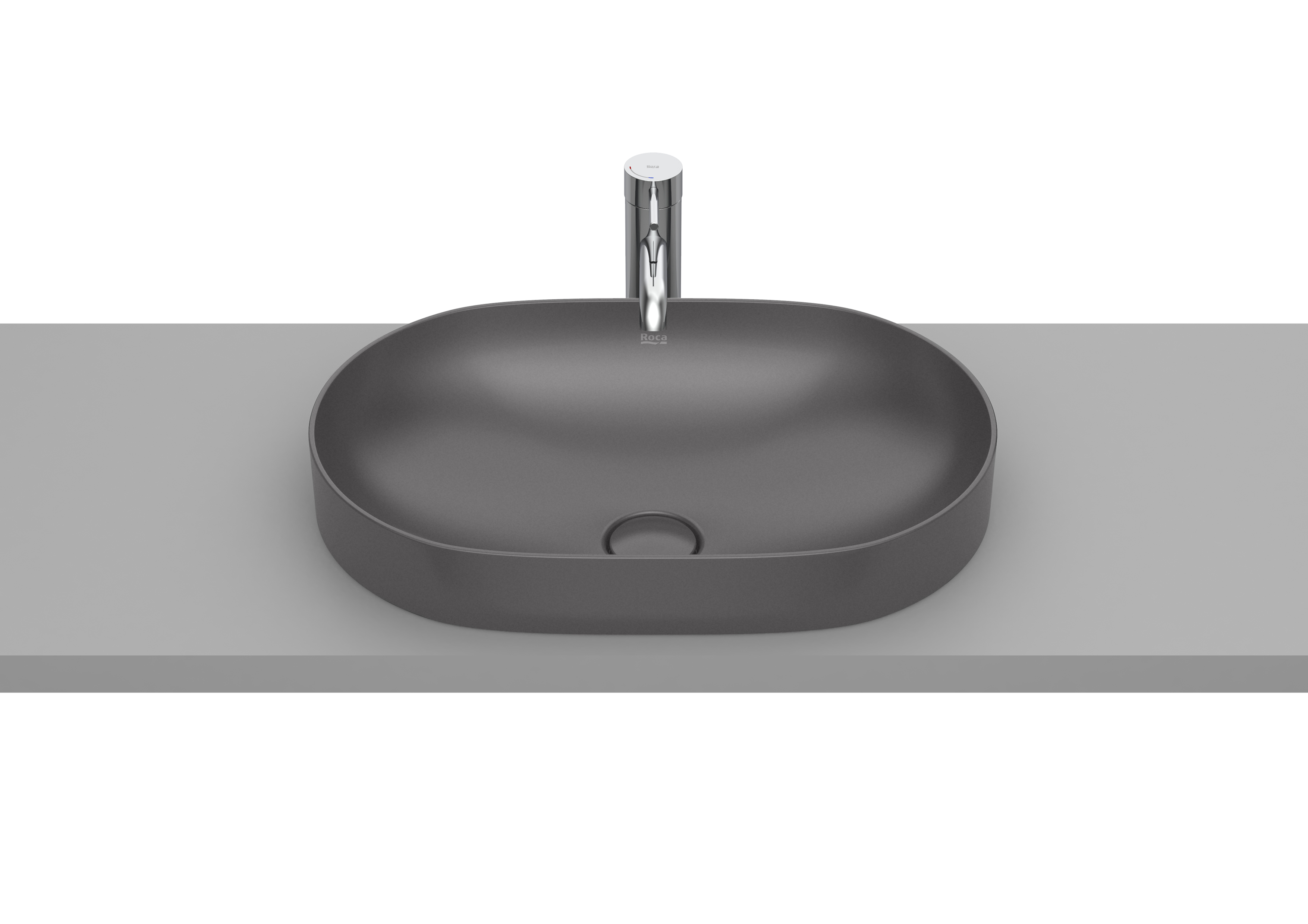 Inspira round semi-encastrée en fineceramic sans trop-plein 550x370 onyx