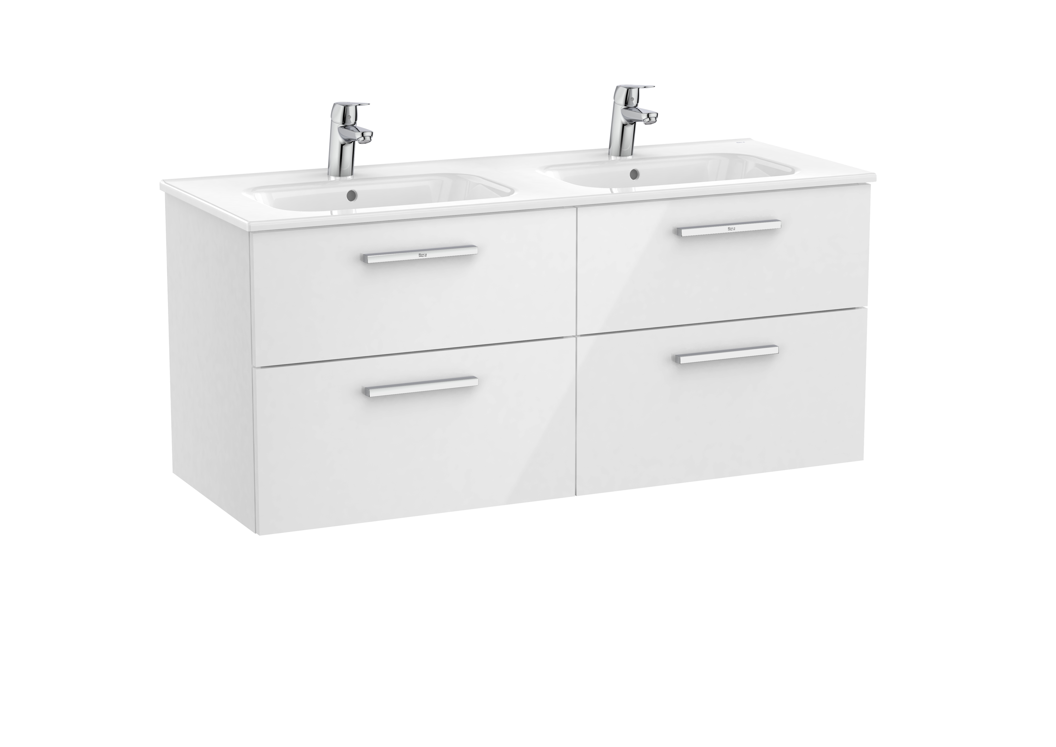 Victoria unik meuble 4 tiroirs + lavabo double 1200mm blanc brillant