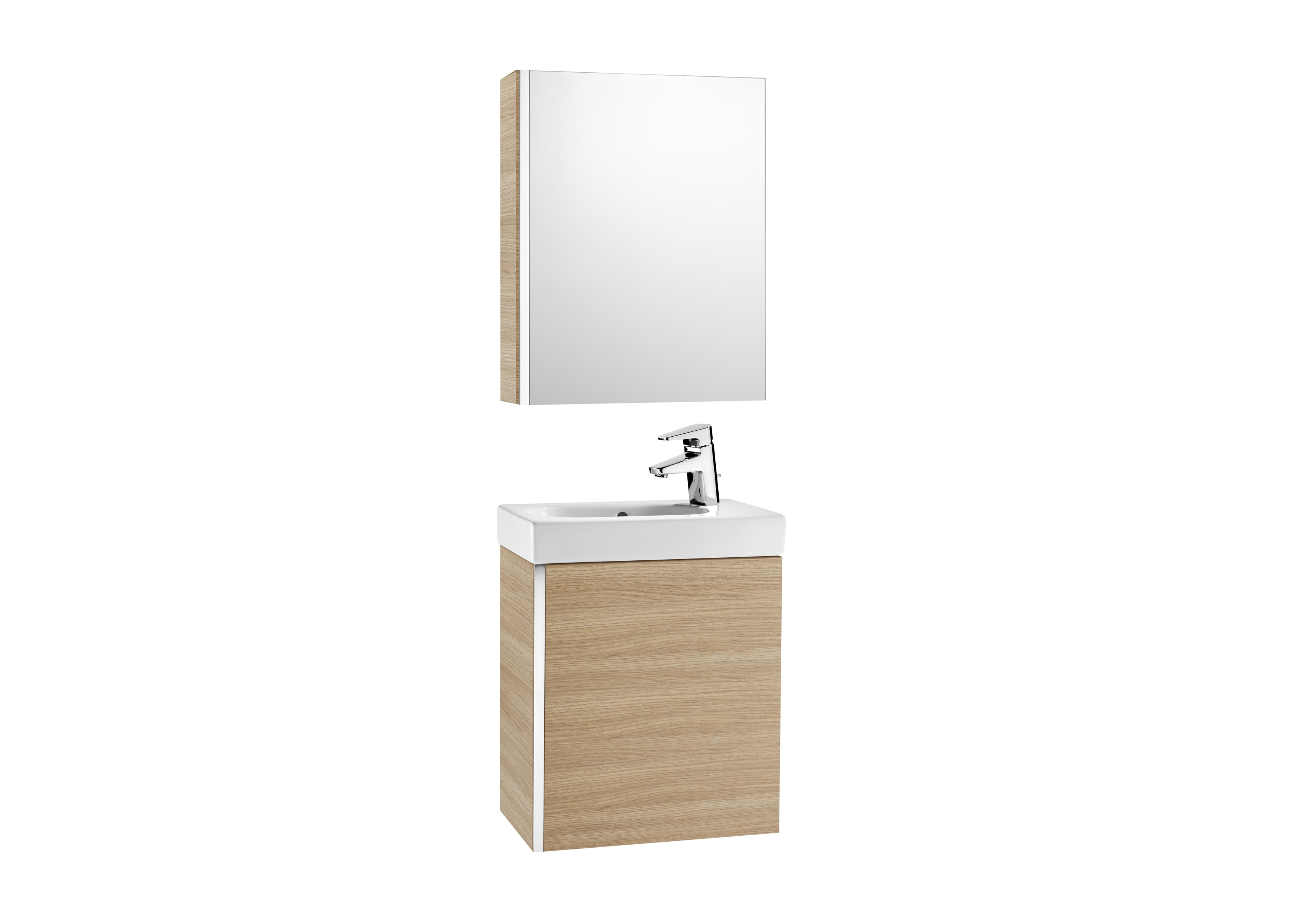 Mini pack meuble + lave-mains + armorie de toilette 450mm chene texture