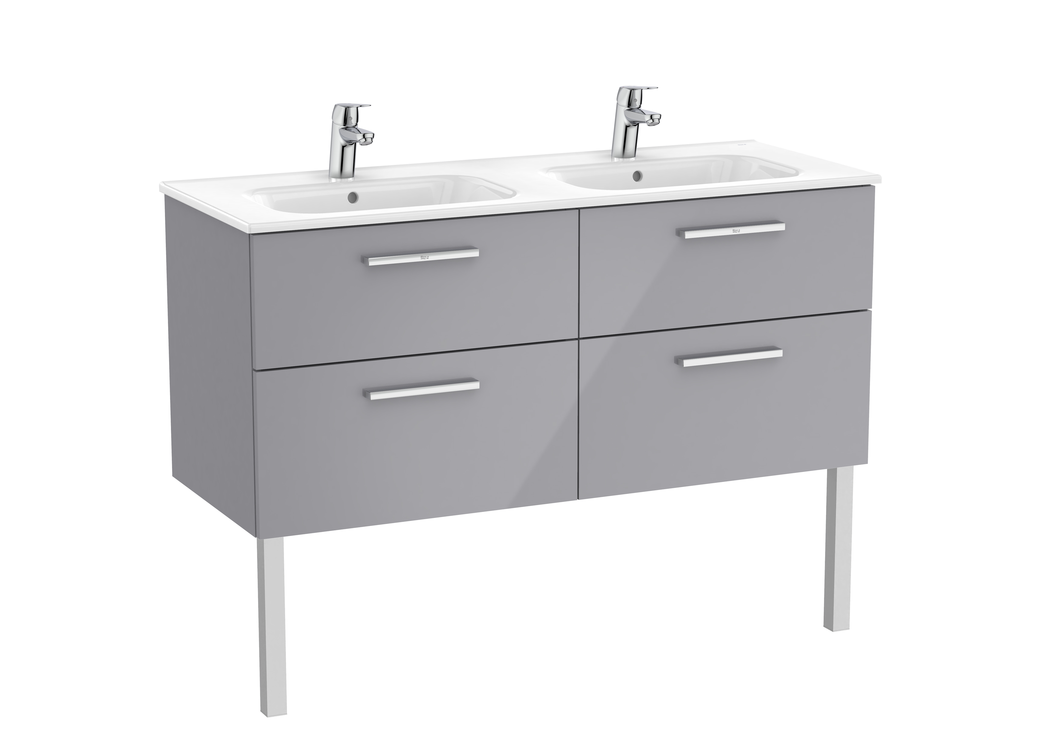 Victoria unik meuble 4 tiroirs + lavabo double 1200mm gris galet brillant