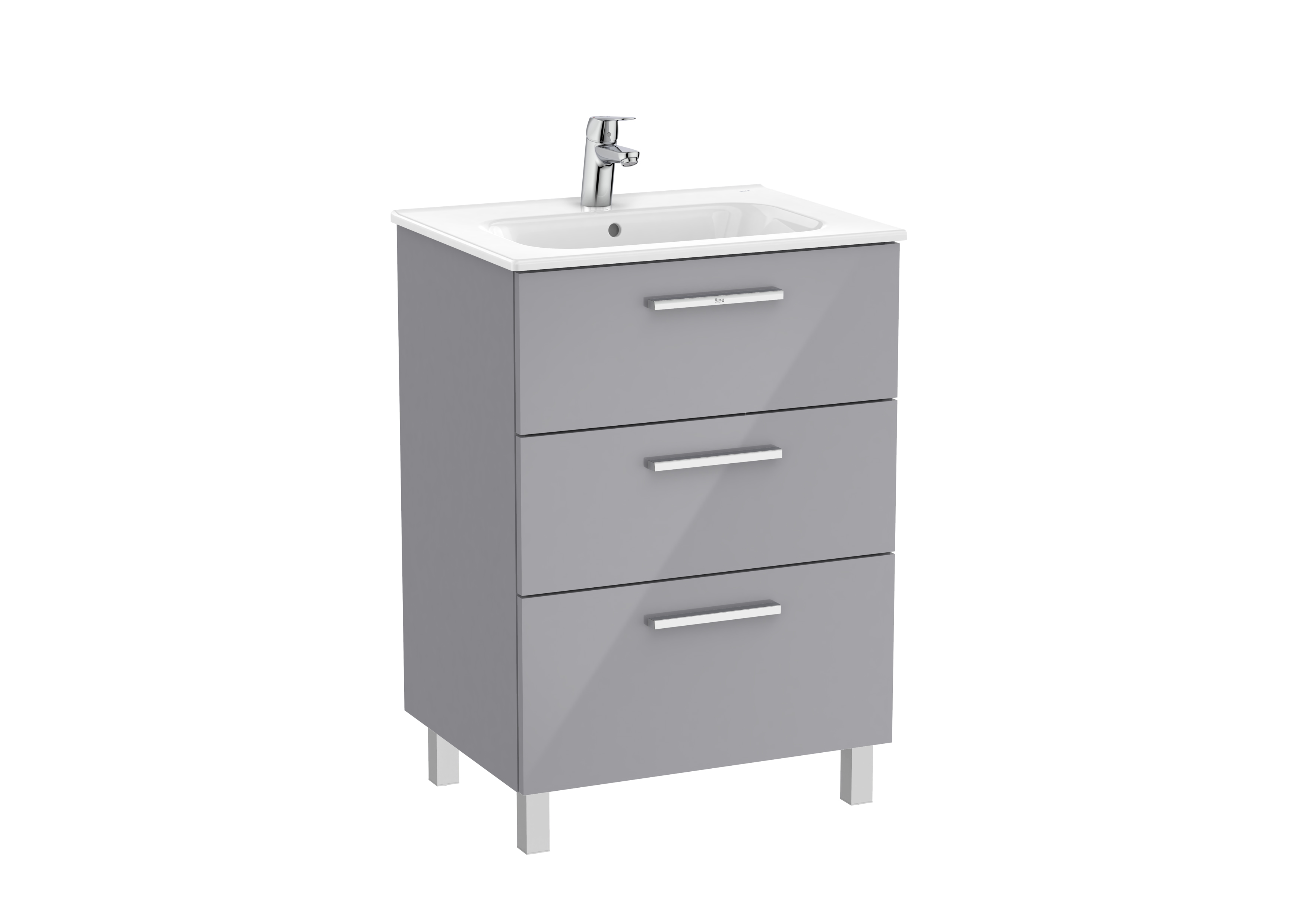 Victoria unik meuble 3 tiroirs + lavabo 600mm gris galet brillant