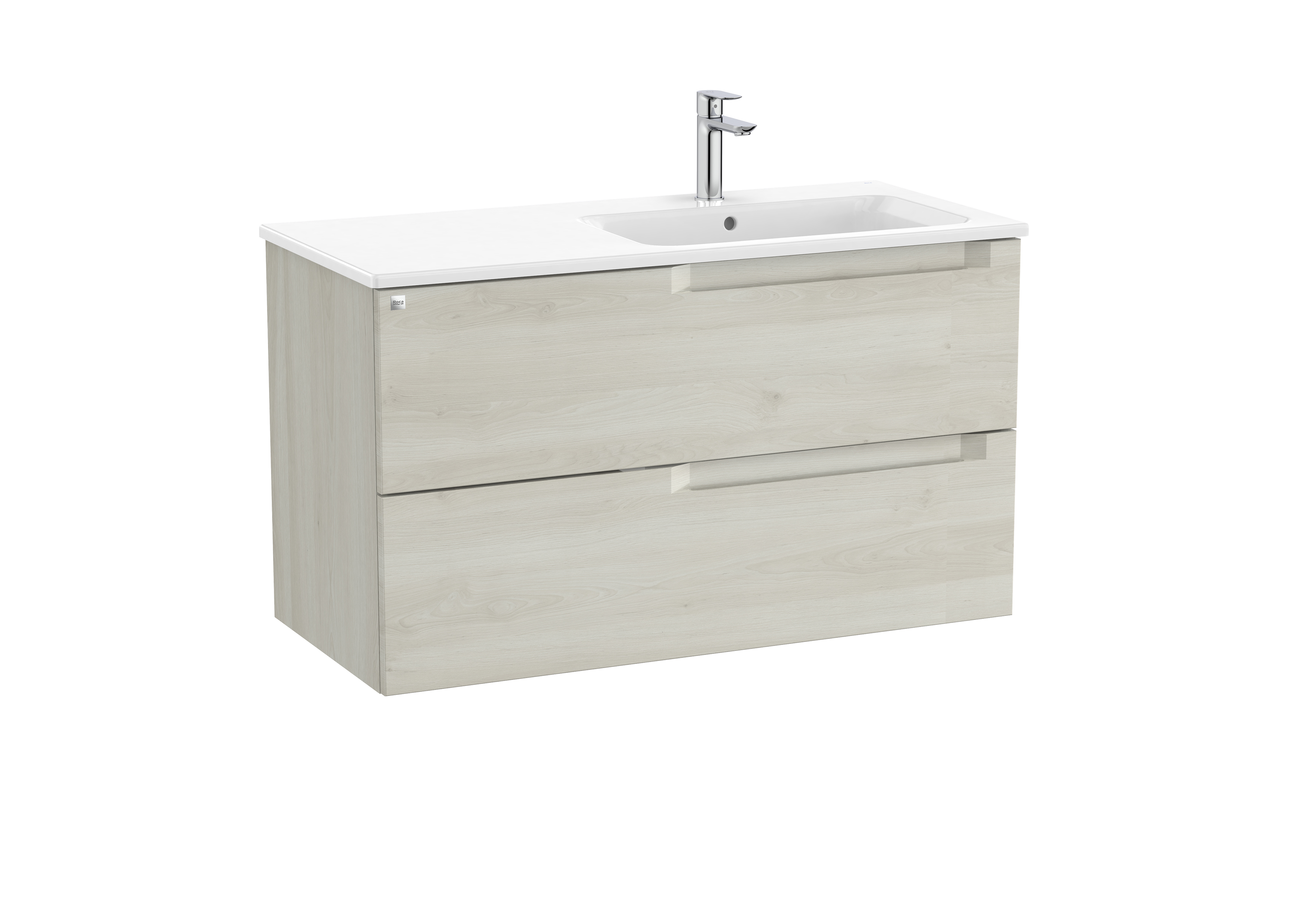 Aleyda unik 2 tiroirs lavabo à droite 1000 mm bois blanchi
