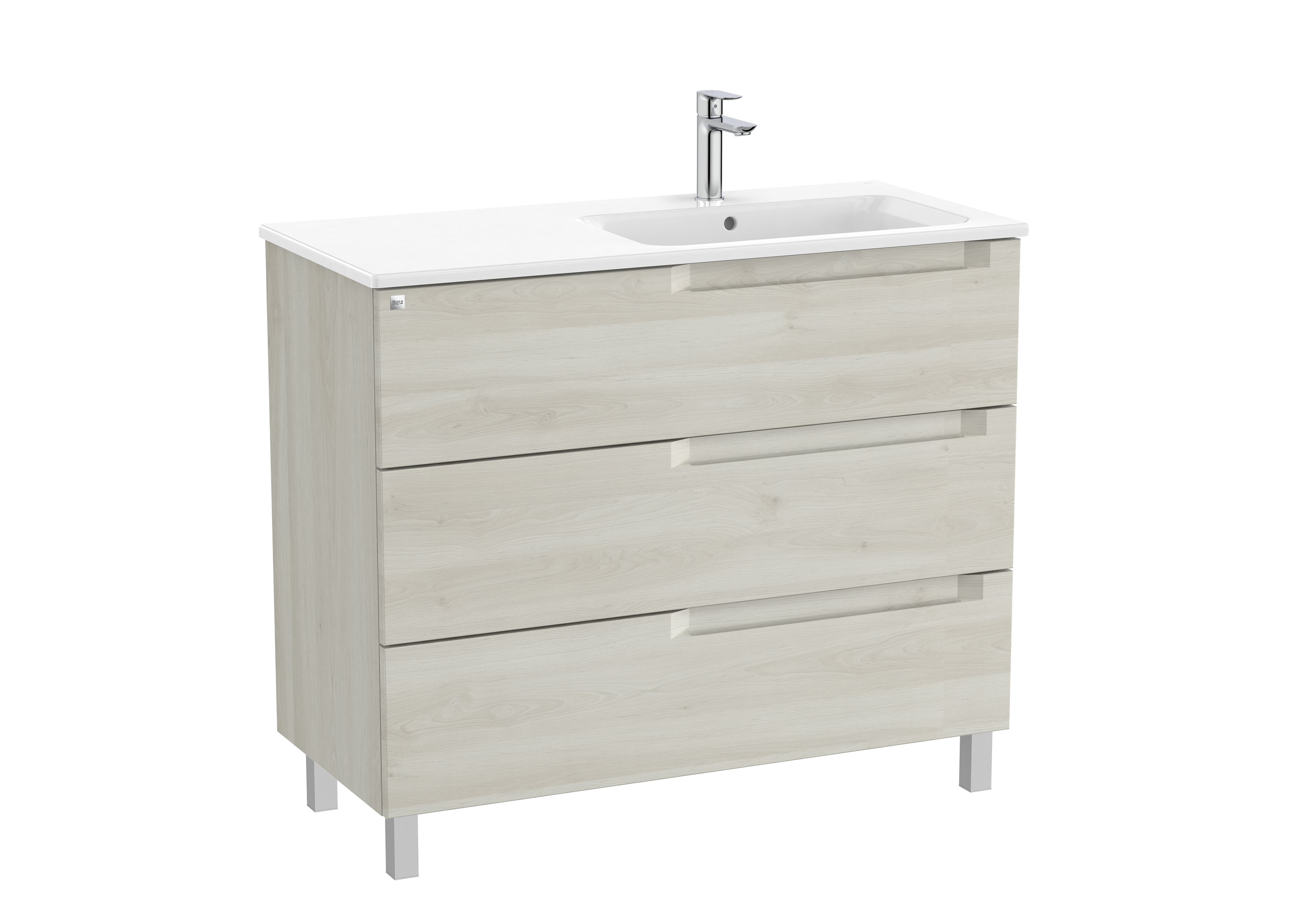 Aleyda unik 3 tiroirs lavabo à droite 1000 mm bois blanchi