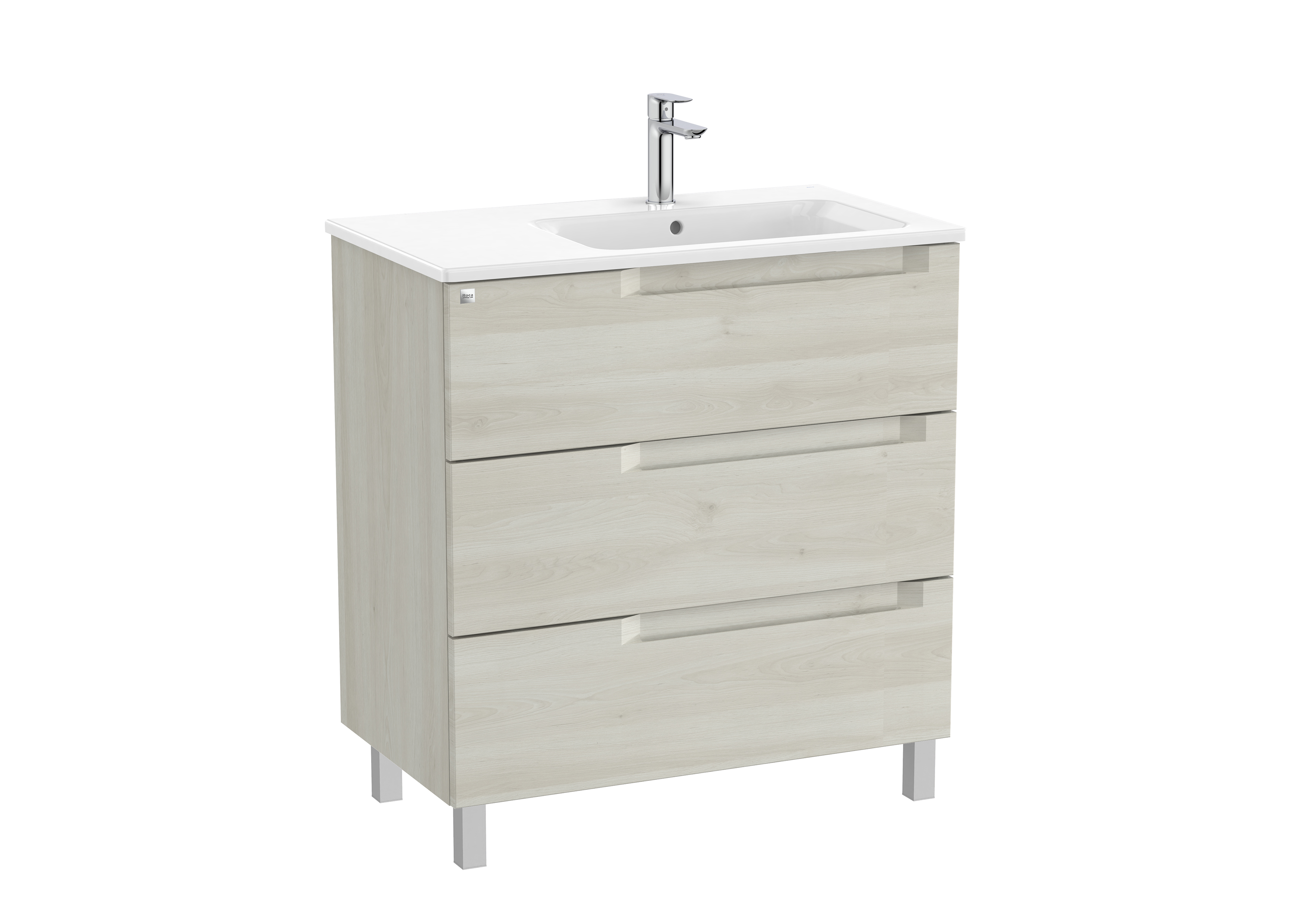 Aleyda unik 3 tiroirs lavabo à droite 800 mm bois blanchi
