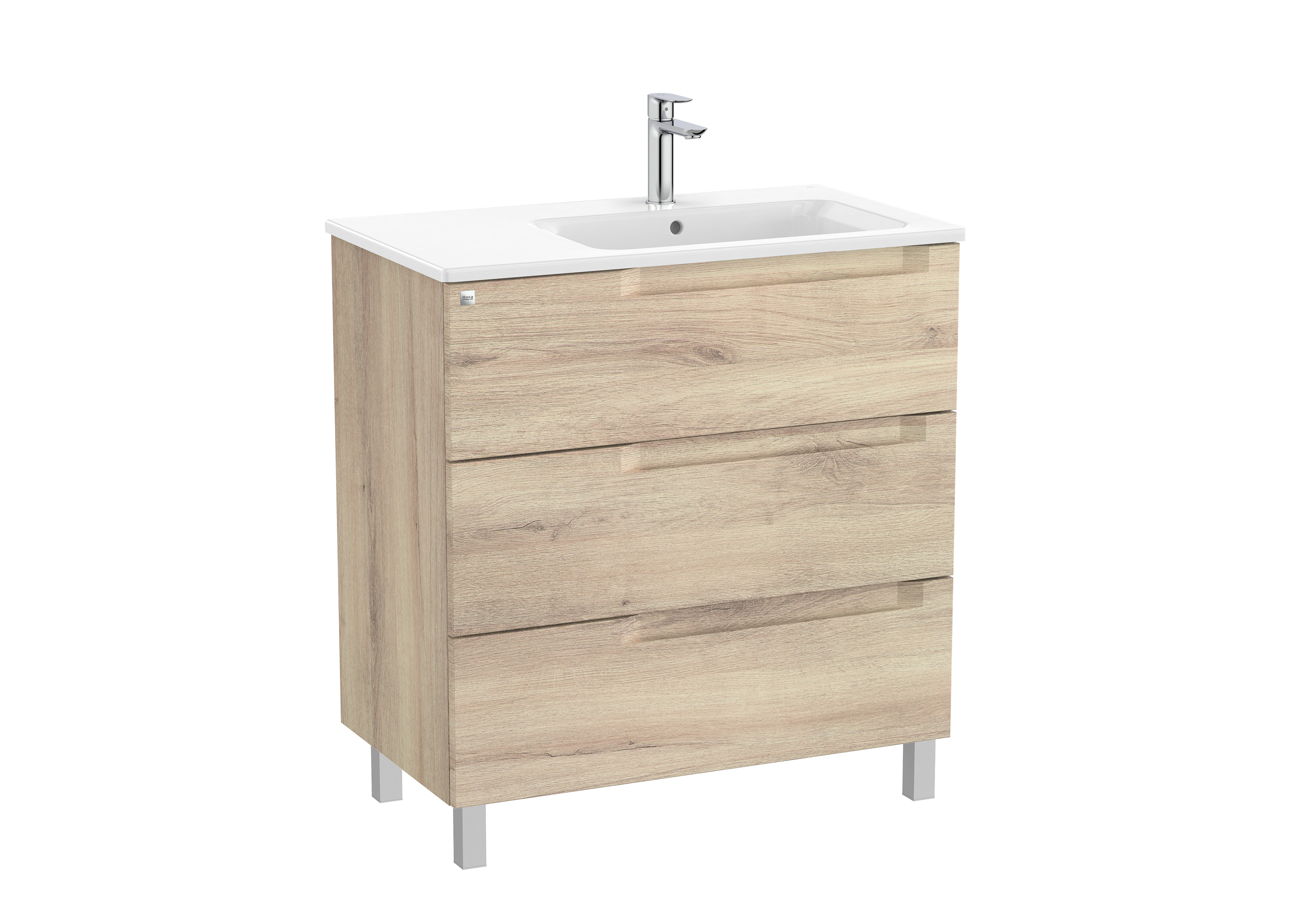 Aleyda unik 3 tiroirs lavabo à droite 800 mm bois naturel