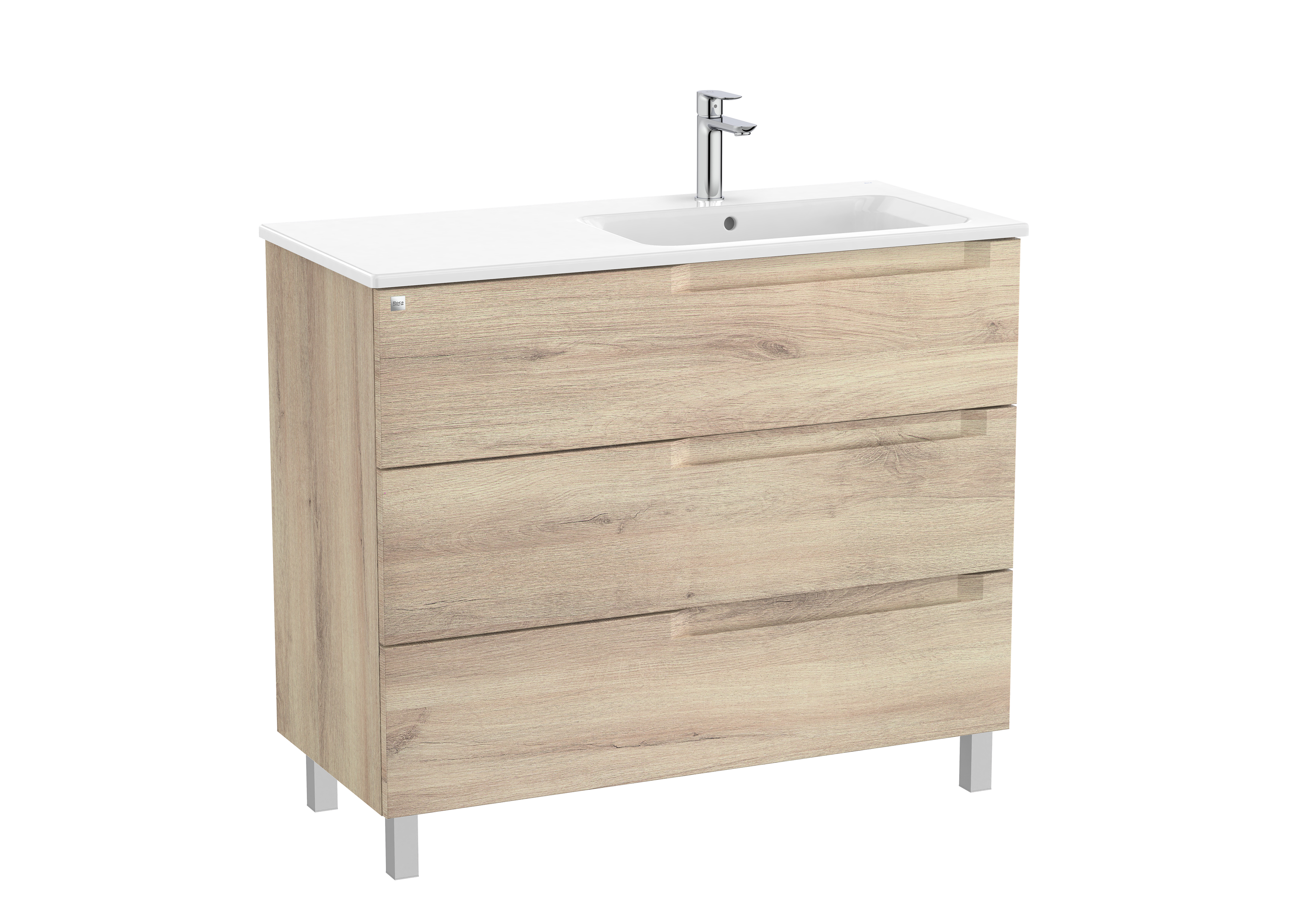 Aleyda unik 3 tiroirs lavabo à droite 1000 mm bois naturel