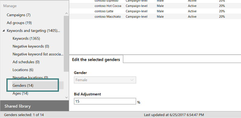 bing ads editor edit gender ad option
