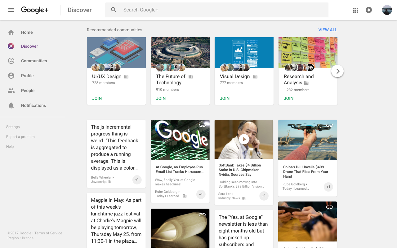 Google+ Discover tab