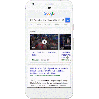 Video previews in video carousel in Google search results
