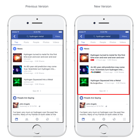 Publisher logos on News links on Facebook search results page