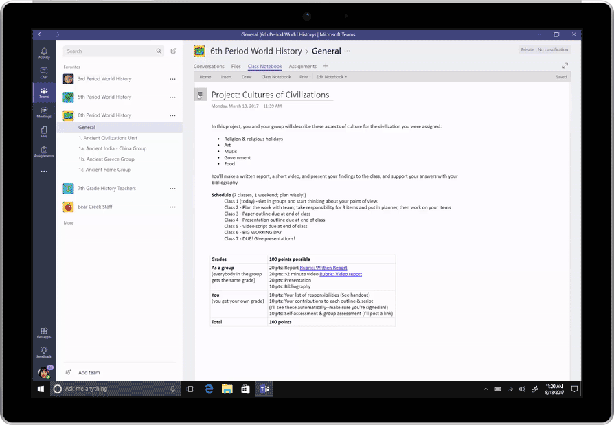 OneNote Class Notebook in Microsoft Teams