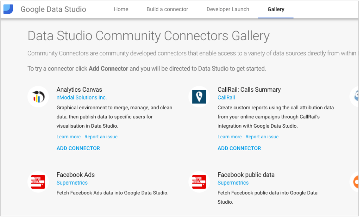 Google Data Studio Community Connector Gallery