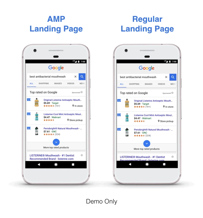 AMP Landing page vs Regular landing page