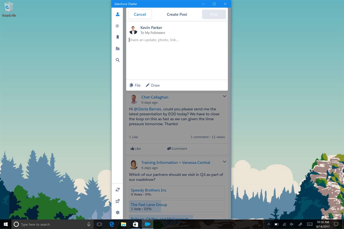 Salesforce Chatter app for Windows 10