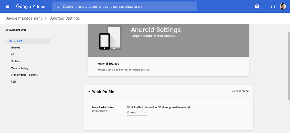 enforce android work profiles in g suite