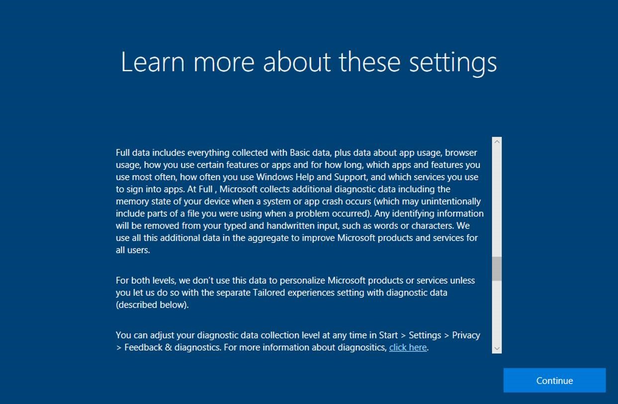 privacy statement in windows 10 fall creators update