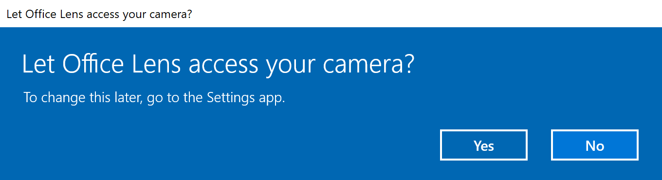office lens asking to access camera in windows 10 fall creators update