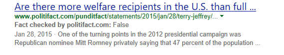 Bing SERP: Fact Check label for a website