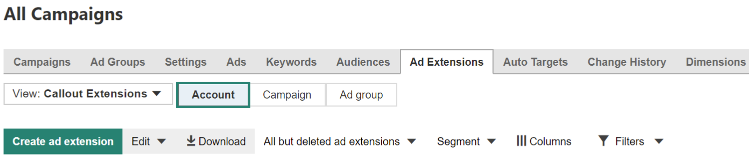 Create account level association for extensions in Bing Ads All Campaigns